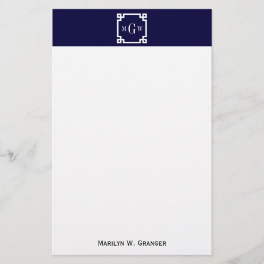 Navy Blue Whites griechischer Key #2 Gerahmt 3 Ini Briefpapier (Vorderseite)