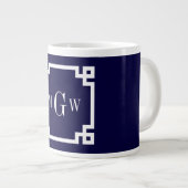 Navy Blue Whites griechischer Key #2 Gerahmt 3 Ini Jumbo-Tasse (Vorderseite Rechts)