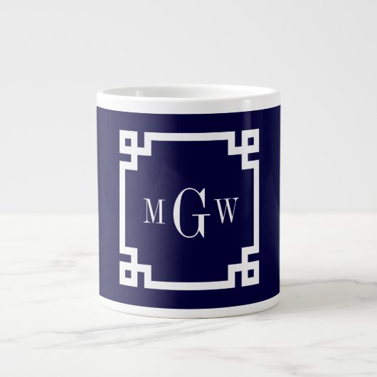 Navy Blue Whites griechischer Key #2 Gerahmt 3 Ini Jumbo-Tasse (Vorderseite)
