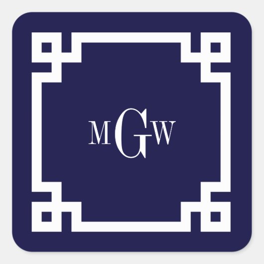 Navy Blue Whites griechischer Key #2 Gerahmt 3 Ini Quadratischer Aufkleber (Vorderseite)