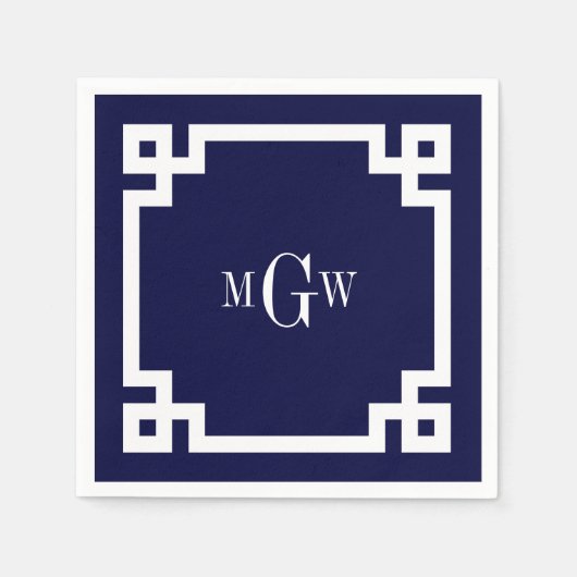 Navy Blue Whites griechischer Key #2 Gerahmt 3 Ini Serviette (Vorderseite)