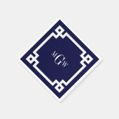 Navy Blue Whites griechischer Key #2 Gerahmt 3 Ini Serviette (Ecke)