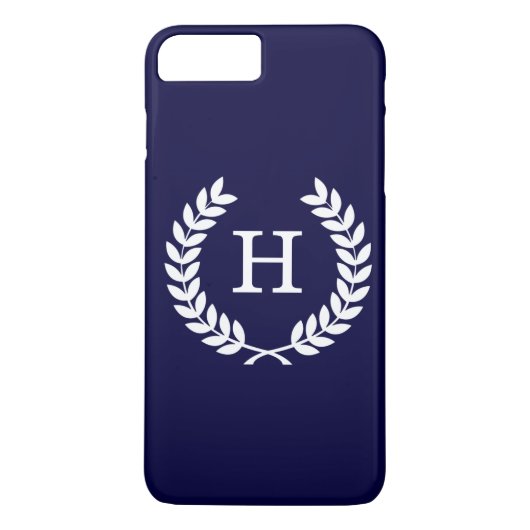 Navy Blue Wht Wheat Laurel Wreath Initial Monogram Case-Mate iPhone Hülle (Rückseite)
