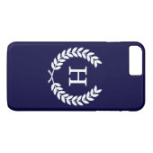 Navy Blue Wht Wheat Laurel Wreath Initial Monogram Case-Mate iPhone Hülle (Rückseite (Horizontal))