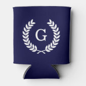 Navy Blue Wht Wheat Laurel Wreath Initial Monogram Dosenkühler (Vorderseite)