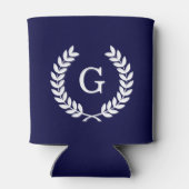 Navy Blue Wht Wheat Laurel Wreath Initial Monogram Dosenkühler (Rückseite)
