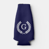 Navy Blue Wht Wheat Laurel Wreath Initial Monogram Flaschenkühler (Vorderseite)