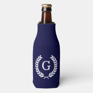 Navy Blue Wht Wheat Laurel Wreath Initial Monogram Flaschenkühler