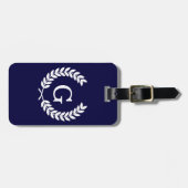 Navy Blue Wht Wheat Laurel Wreath Initial Monogram Gepäckanhänger (Vorderseite horizontal)