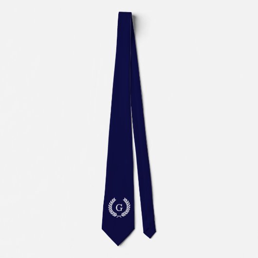 Navy Blue Wht Wheat Laurel Wreath Initial Monogram Krawatte (Vorderseite)