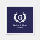 Navy Blue Wht Wheat Laurel Wreath Initial Monogram Serviette (Vorderseite)