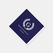 Navy Blue Wht Wheat Laurel Wreath Initial Monogram Serviette (Ecke)