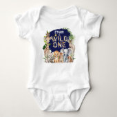 Navy Blue Wild One Animals Safari Thema 1. Geburt Baby Strampler (Vorderseite)