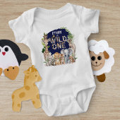 Navy Blue Wild One Animals Safari Thema 1. Geburt Baby Strampler