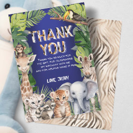 Navy Blue Wild One Jungle Animals 1. Geburtstag Dankeskarte