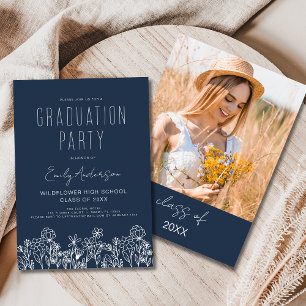 Navy Blue Wildblume Bloom Graduation Party Boho Einladung