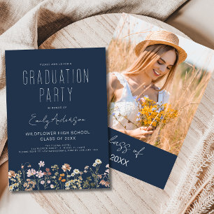 Navy Blue Wildblume Bloom Graduation Party Boho Einladung