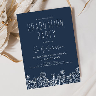 Navy Blue Wildblume Bloom Graduation Party Boho Einladung