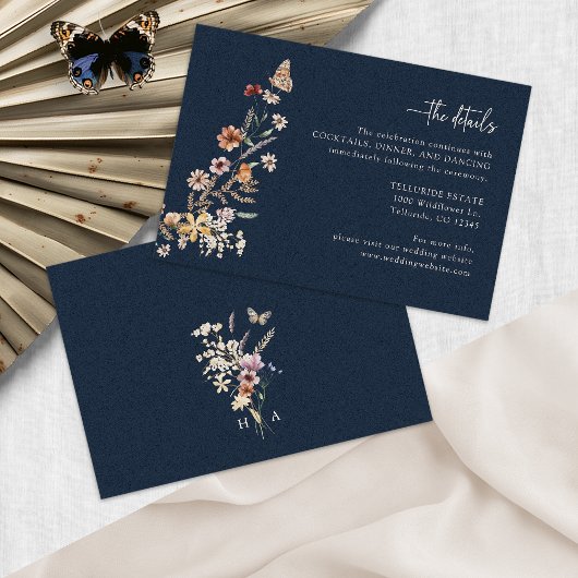 Navy Blue Wildblume Boho Enclosure Card Begleitkarte
