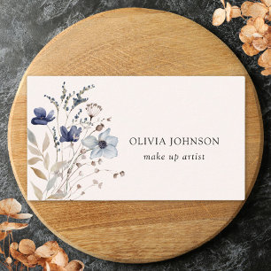 Navy Blue Wildblume Bouquet Floral Business Card Visitenkarte
