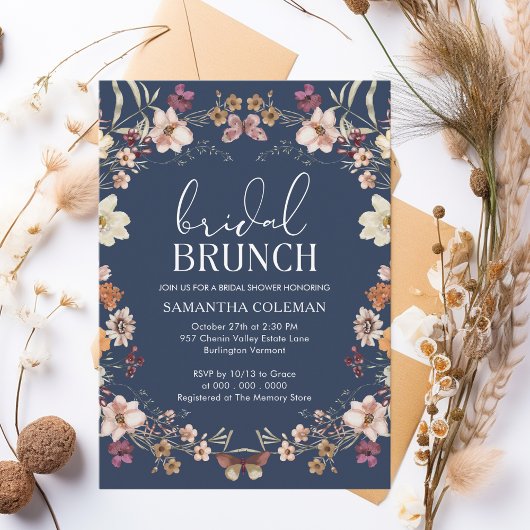 Navy Blue Wildblume Bridal Brunch Brautparty Einladung