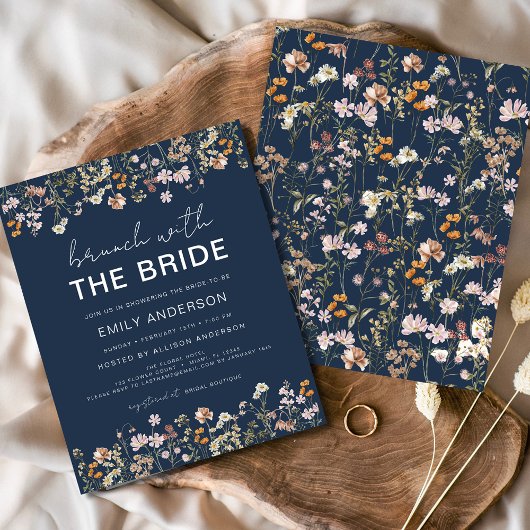 Navy Blue Wildblume Bridal Brunch Einladungen Flyer