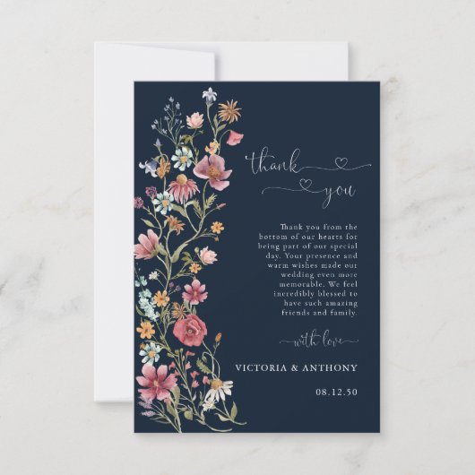 Navy Blue Wildblume Danke Card (Vorderseite)