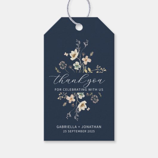 Navy Blue Wildblume Gastgeschenk Hochzeit Vielen D Geschenkanhänger (Vorderseite)
