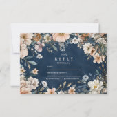 Navy Blue Wildblume Meadow Garden Abschluss RSVP Karte (Vorderseite)