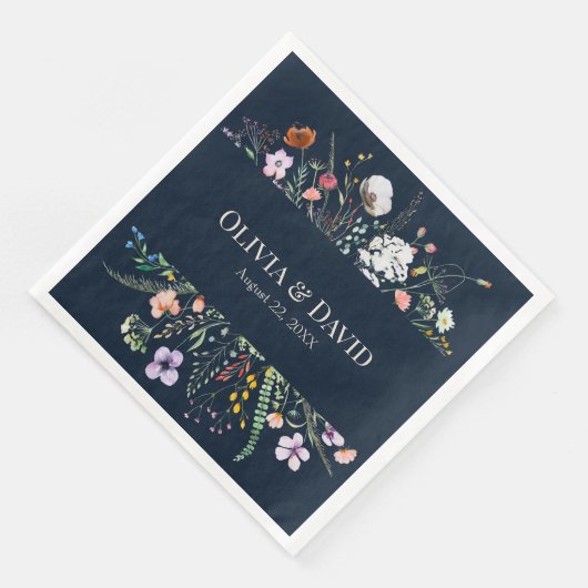 Navy Blue Wildblume Meadow Wedding Napkins Serviette (Ecke)