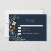 Navy Blue Wildblume Meadow Wedding RSVP Card Dankeskarte (Vorderseite)