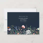 Navy Blue Wildblume Meadow Wedding RSVP Card Dankeskarte (Rückseite)