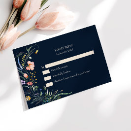 Navy Blue Wildblume Meadow Wedding RSVP Card Dankeskarte