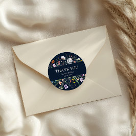 Navy Blue Wildblume Meadow Wedding Vielen Dank Runder Aufkleber