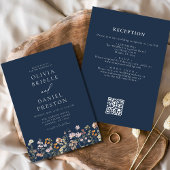 Navy Blue Wildblume QR Code Garden Wedding Einladung