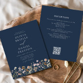 Navy Blue Wildblume QR Code Garden Wedding Flyer