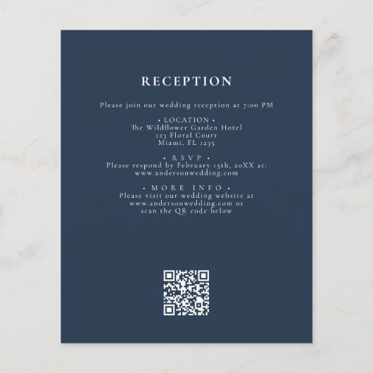 Navy Blue Wildblume QR Code Garden Wedding Flyer (Hinten)