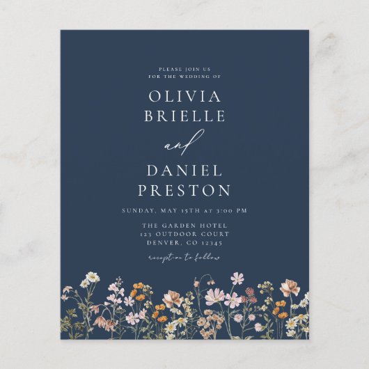 Navy Blue Wildblume QR Code Garden Wedding Flyer (Vorne)