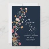 Navy Blue Wildblume Save the Date mit Foto Card (Vorderseite)