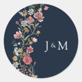 Navy Blue Wildblume Wedding Classic Round Sticker (Vorderseite)