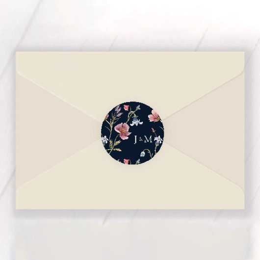 Navy Blue Wildblume Wedding Classic Round Sticker