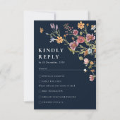 Navy Blue Wildblume Wedding RSVP Card Karte (Vorderseite)