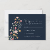 Navy Blue Wildblume Wedding RSVP Card Karte (Vorderseite)