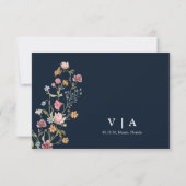 Navy Blue Wildblume Wedding RSVP Card Karte (Rückseite)