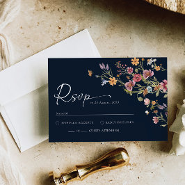 Navy Blue Wildblume Wedding RSVP Card Karte