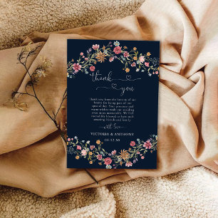 Navy Blue Wildblumen Hochzeit Dankeschön Karten
