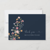 Navy Blue Wildblumen Hochzeit Flat Danke Karte (Vorderseite)