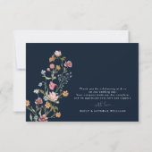 Navy Blue Wildblumen Hochzeit Flat Danke Karte (Rückseite)