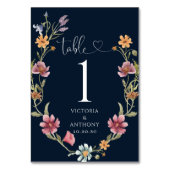 Navy Blue Wildblumen Hochzeiten Tischnummern (Rückseite)