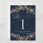 Navy Blue Wildblumen Hochzeiten Tischnummern (Rückseite)